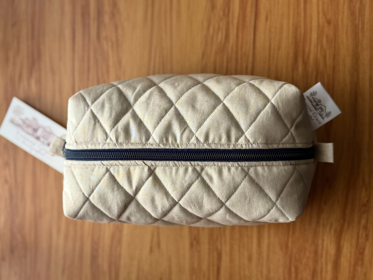 Boxy Pouch- Beige & Blue Floral liner