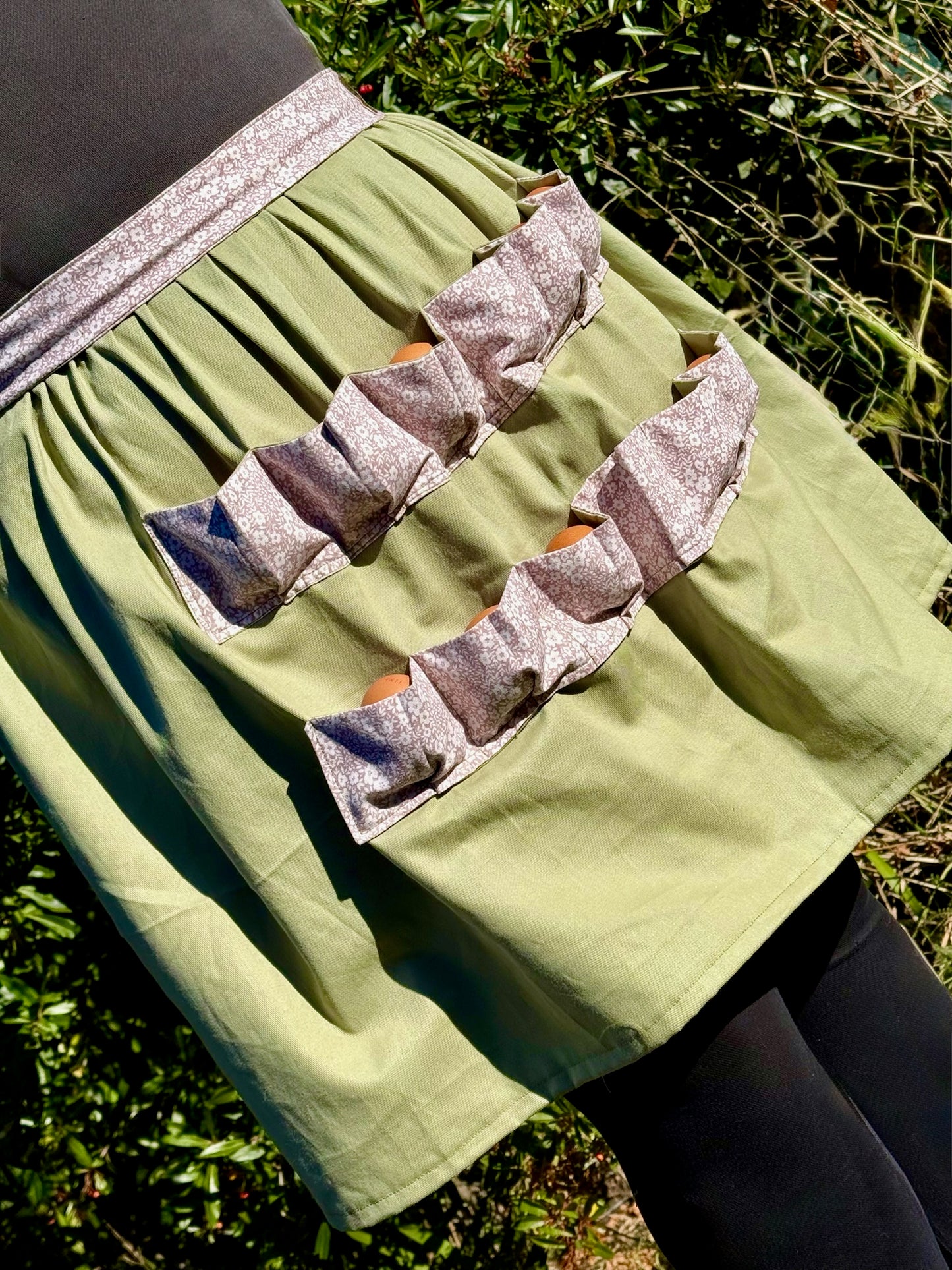Egg Apron- Sage & Taupe Floral