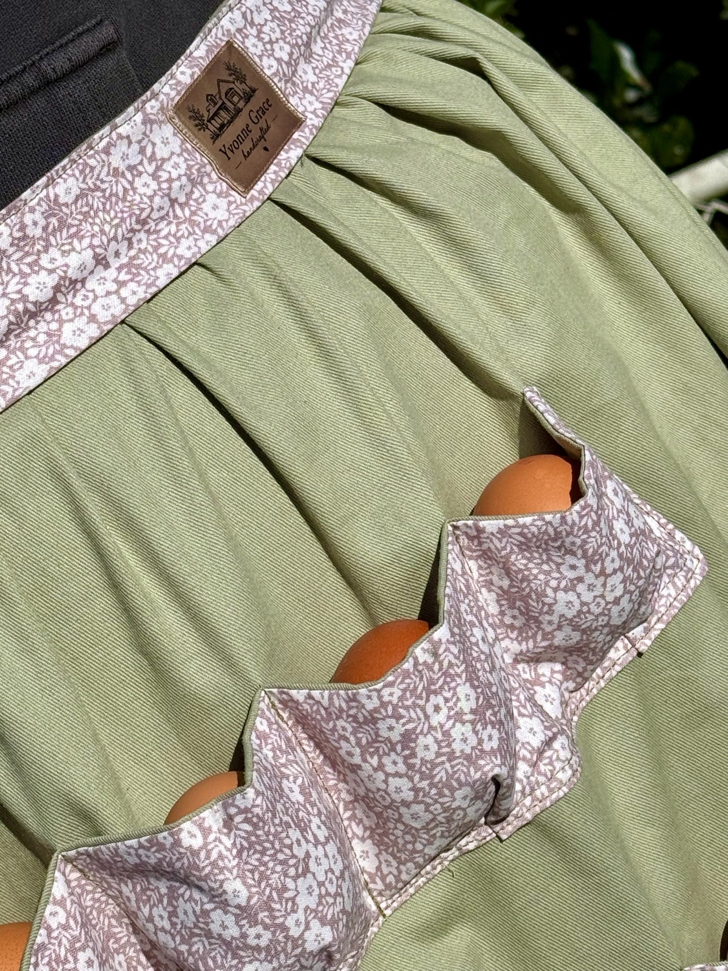Egg Apron- Sage & Taupe Floral