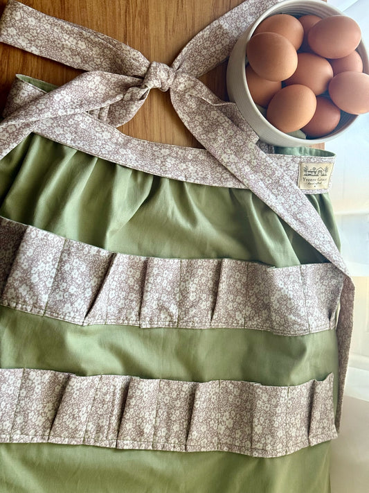 Egg Apron- Sage & Taupe Floral