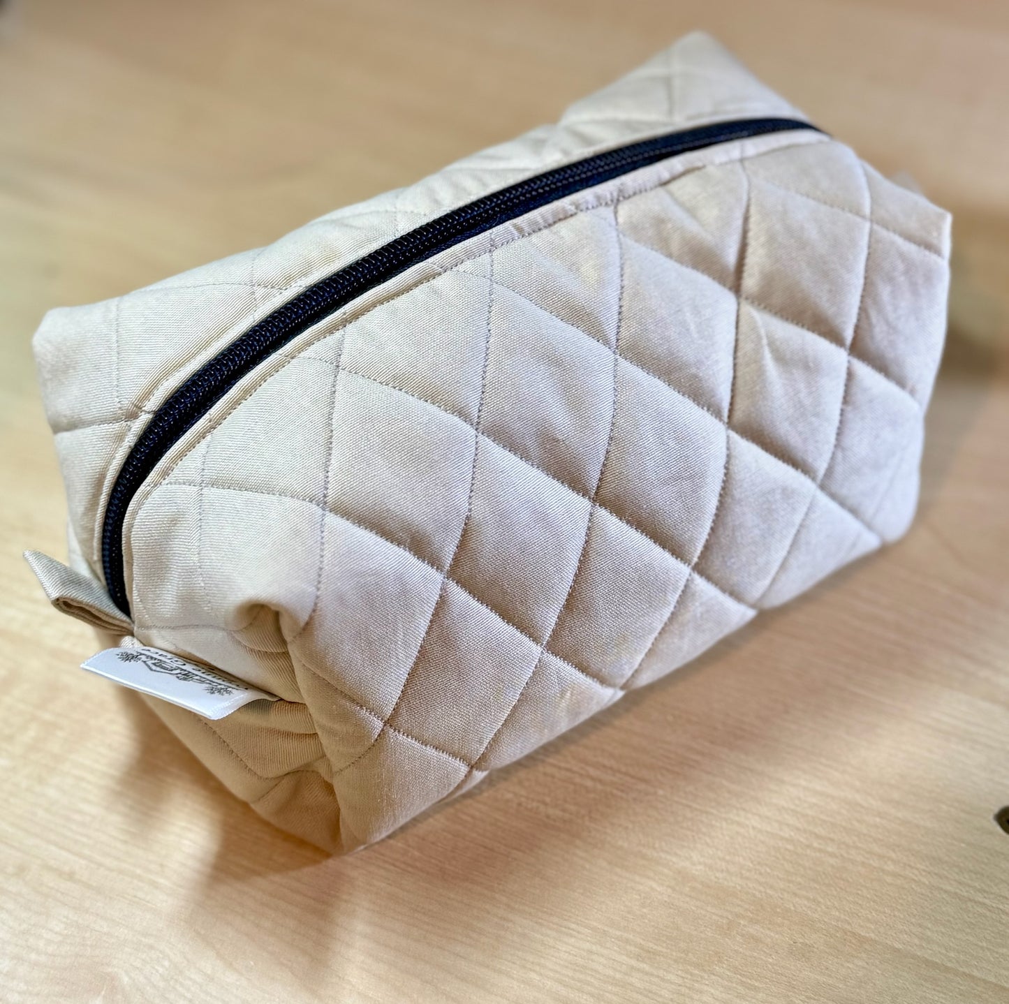 Boxy Pouch- Beige & Blue Floral liner