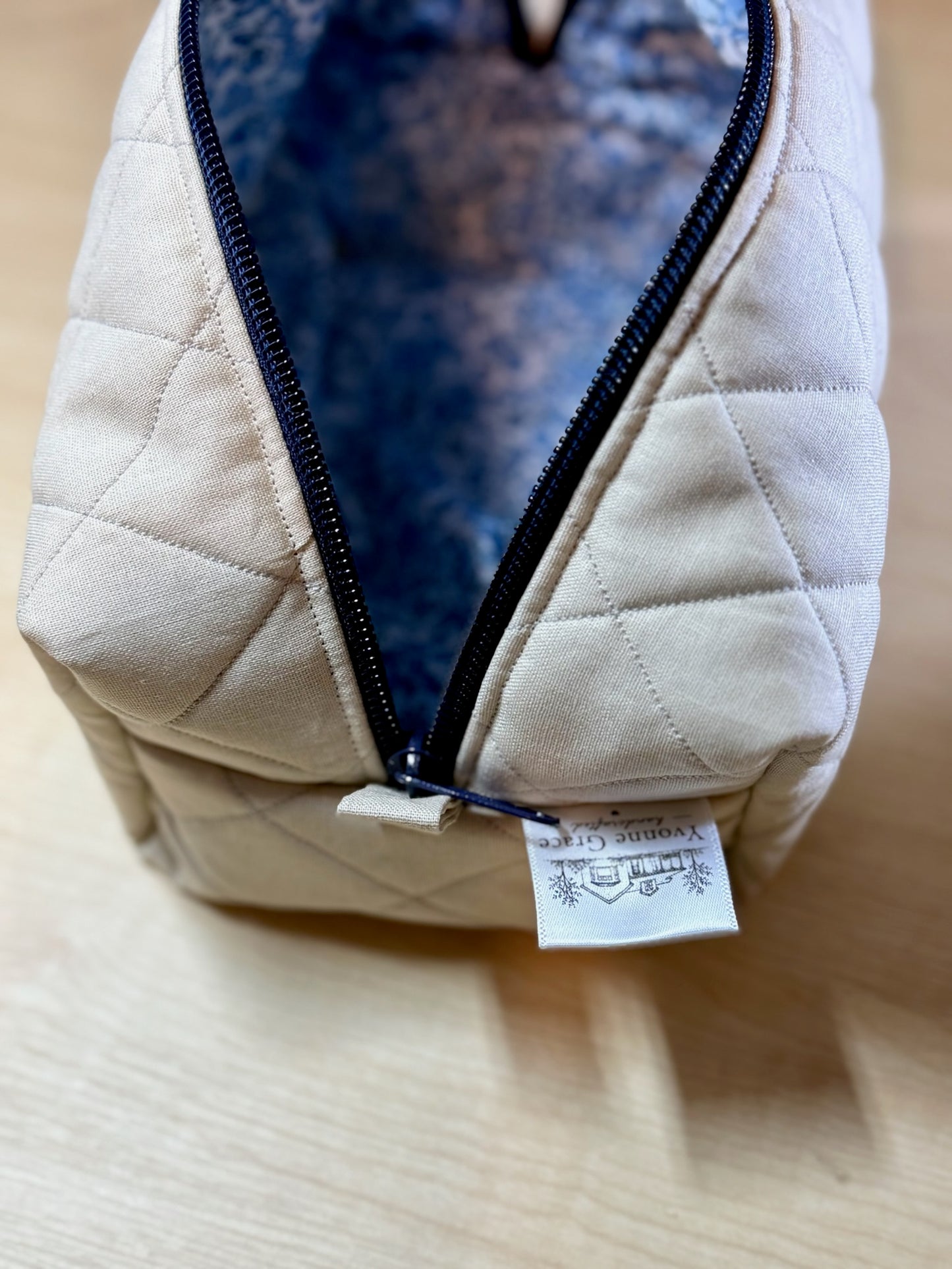 Boxy Pouch- Beige & Blue Floral liner