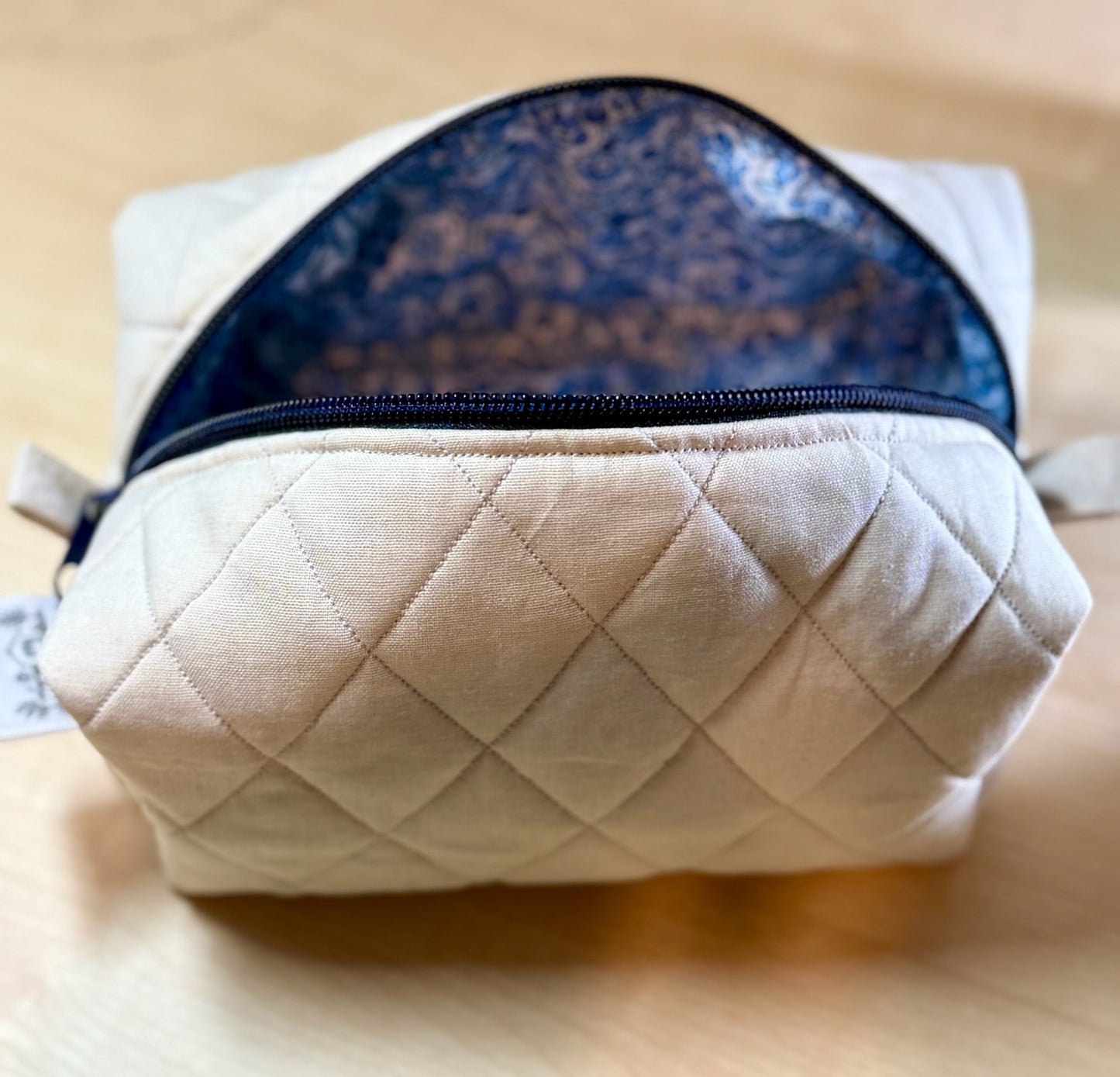 Boxy Pouch- Beige & Blue Floral liner