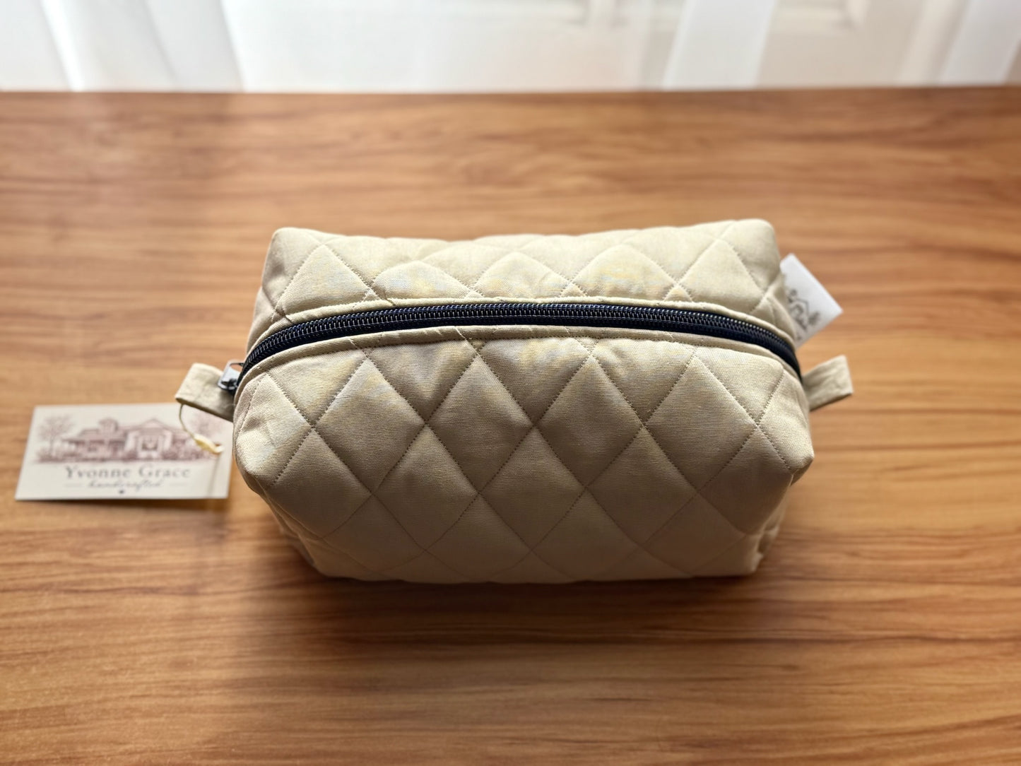 Boxy Pouch- Beige & Blue Floral liner